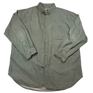 County Seat Mens Large Green White Micro Check Corduroy Button Down Shirt L